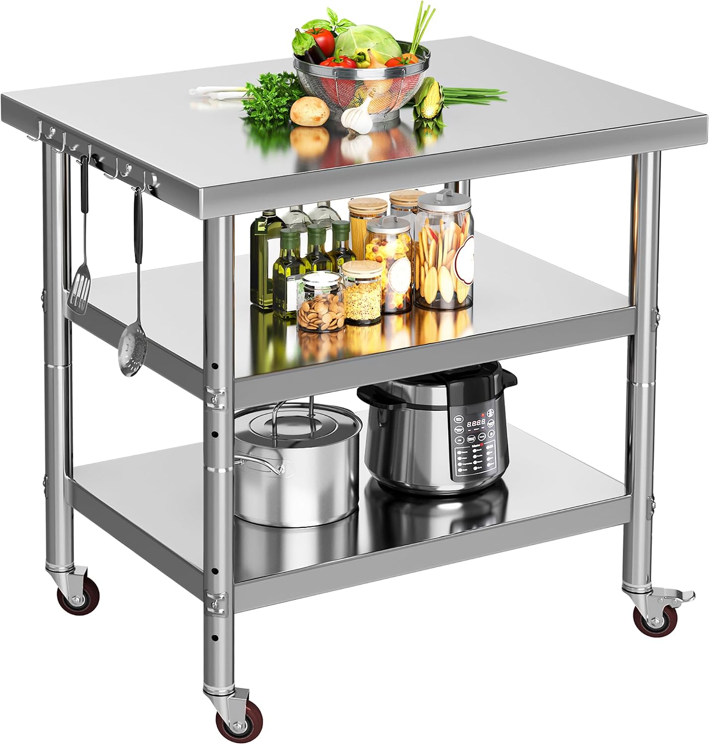Commercial Kitchen Island On Wheels - Paslanmaz Çelik Yemek Hazırlık Masası, 3
