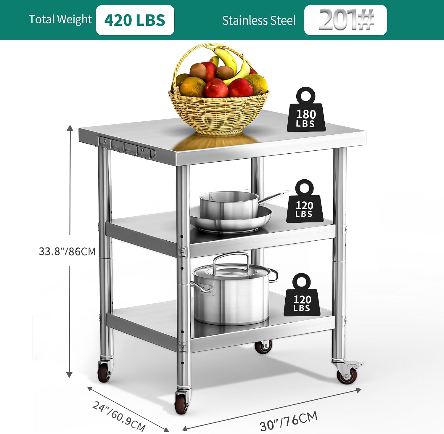 Paslanmaz Çelik Yemek Hazırlık - Commercial Kitchen Island On Wheels incelemesi ve fiyatı