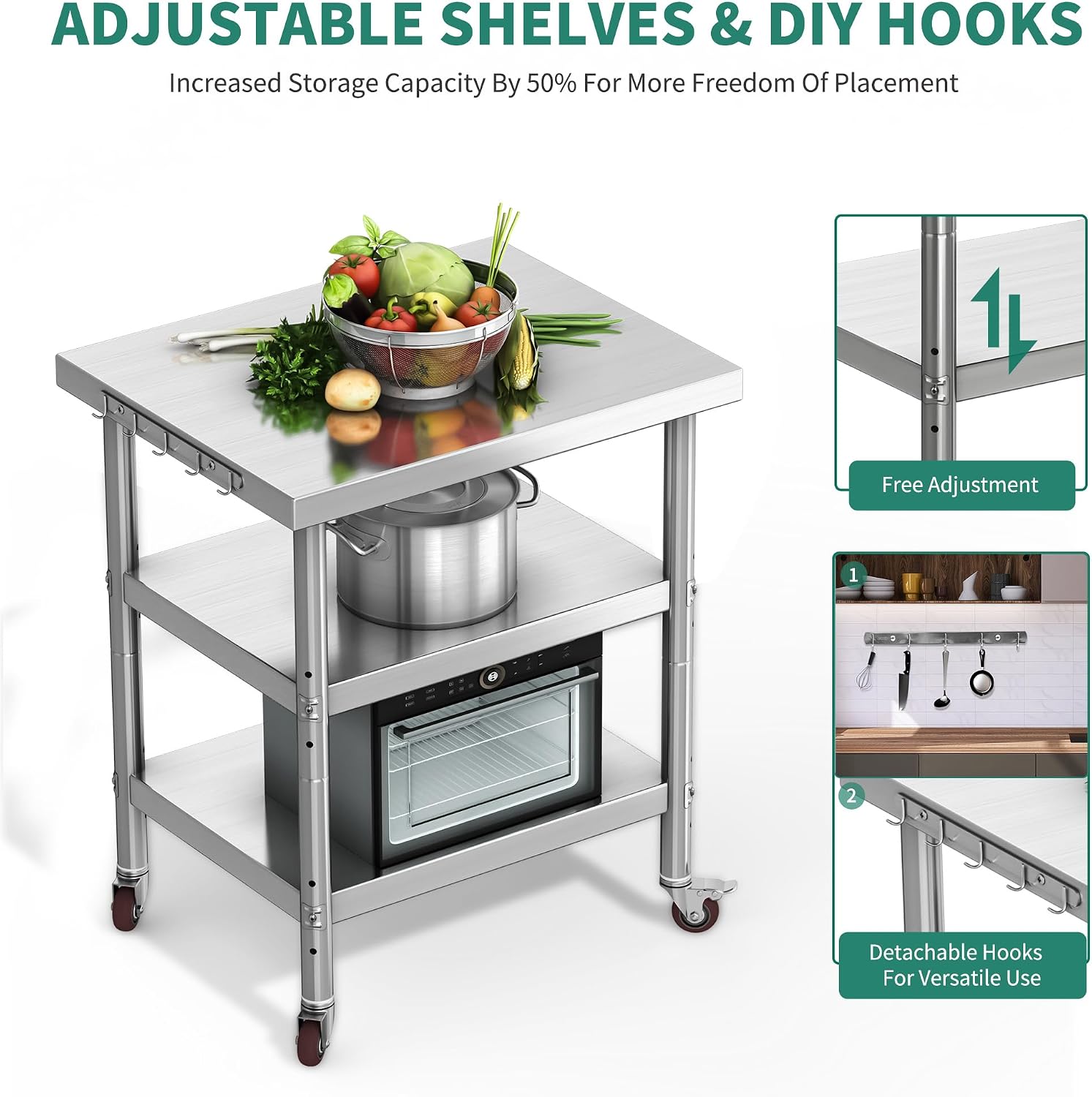 Paslanmaz Çelik Yemek Hazırlık - Commercial Kitchen Island On Wheels incelemesi ve fiyatı